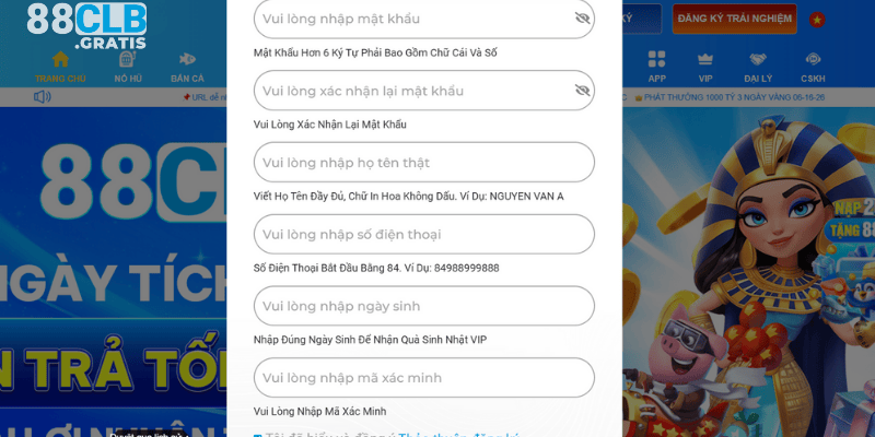 Lưu ý khi nhập thông tin và đăng ký tại 88CLB